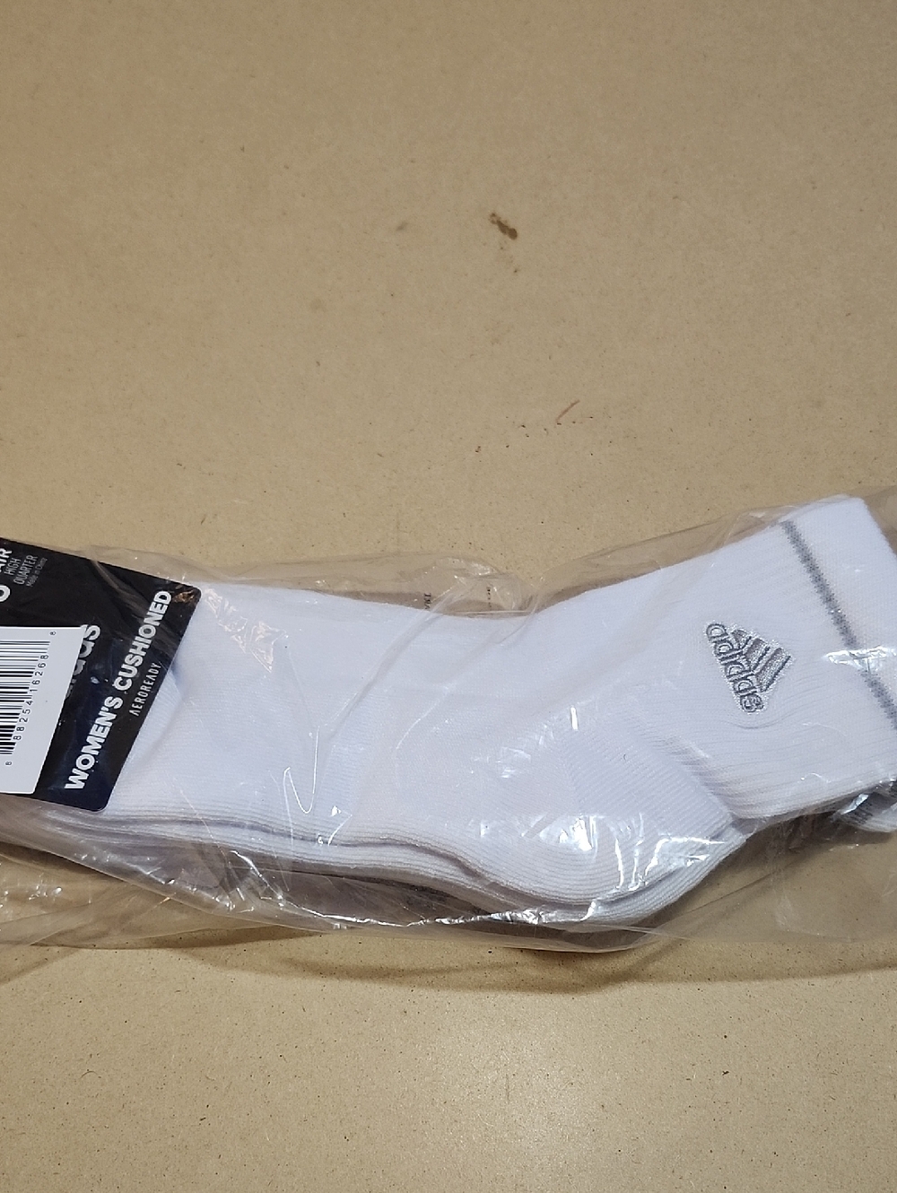 adidas White 3pk Crew Socks with Grey Logo Stripe